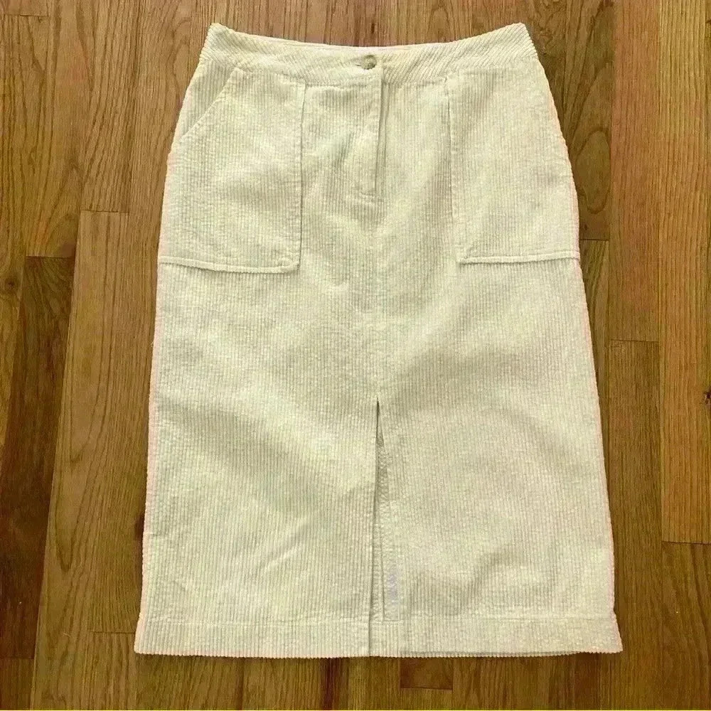 Moon River Corduroy MIDI Skirt Size L Ecru Off White Casual Career Teacher Work
